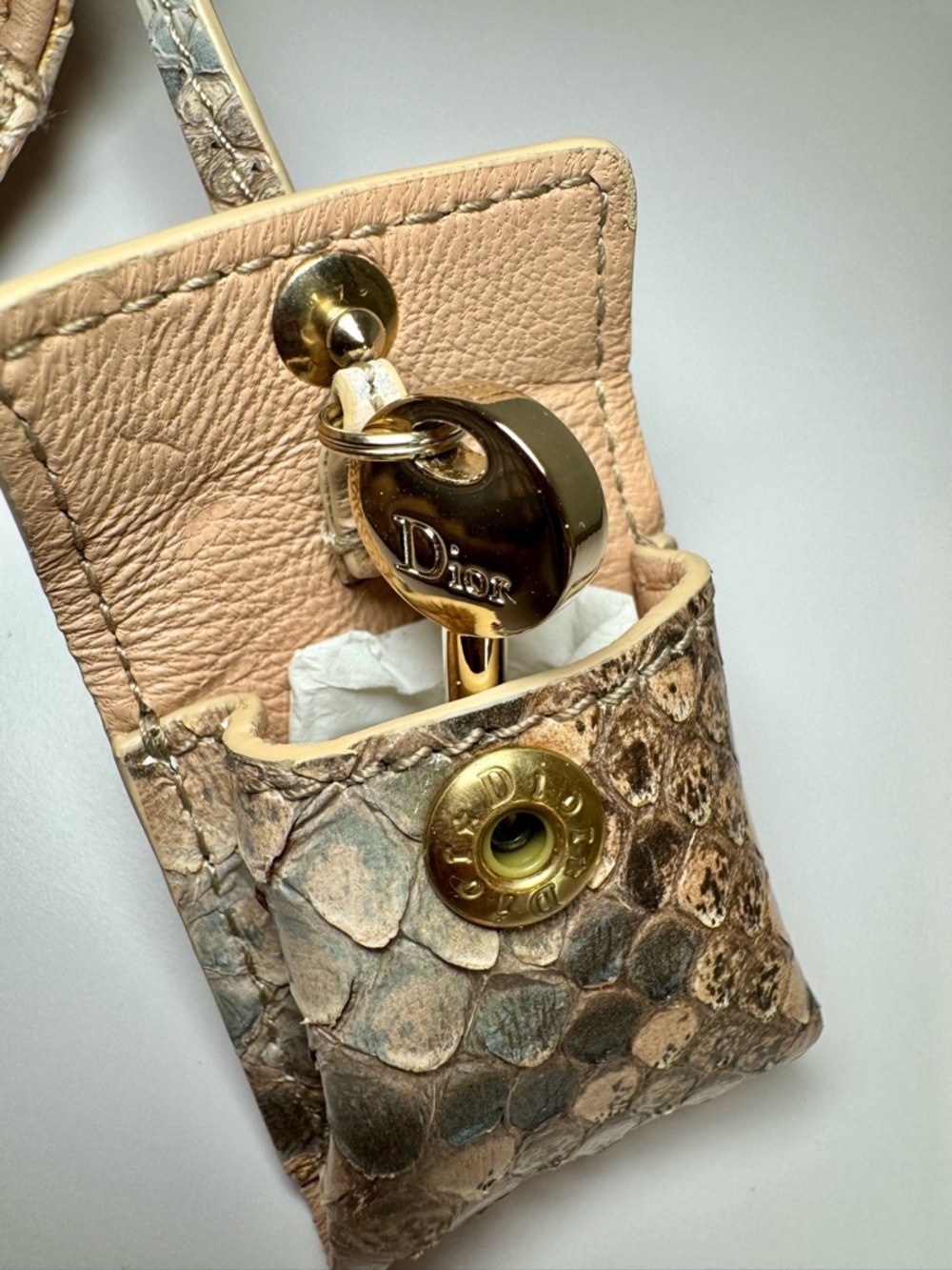Christian Dior Perle Bronze Python Miss Dior Medium Flap Bag W Gold Chain Strap - Picture 11 of 16